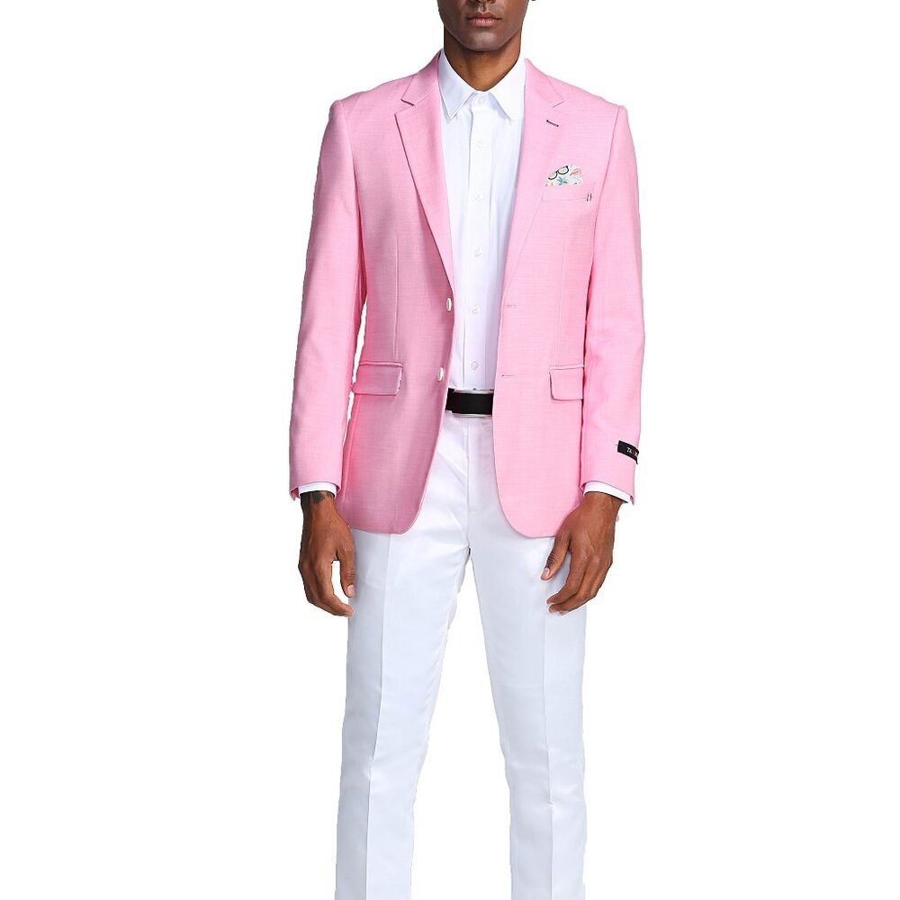 Pink Linen Look Notch Lapel Men's Jacket